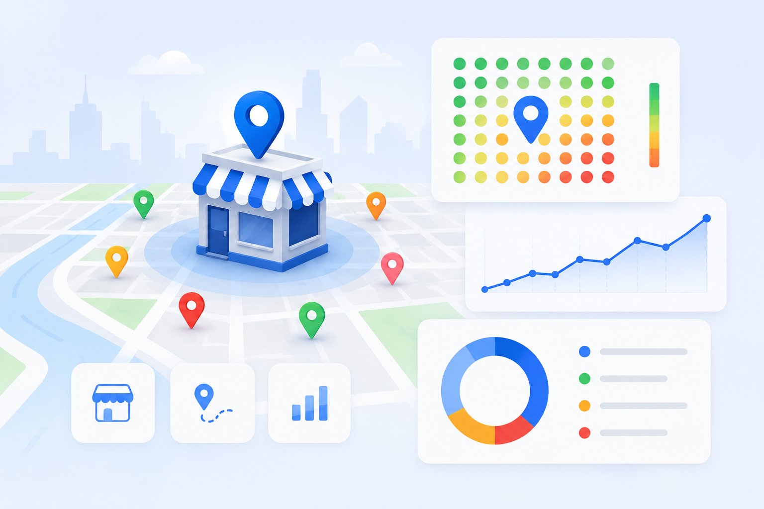 Local business rank tracking with geo-grid heatmap